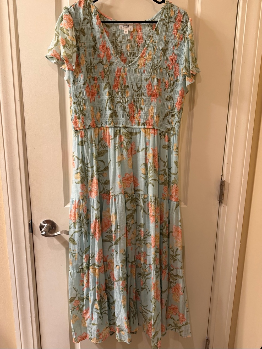 Perch by Blu Pepper Floral Smocked Tiered Midi Dress 2X